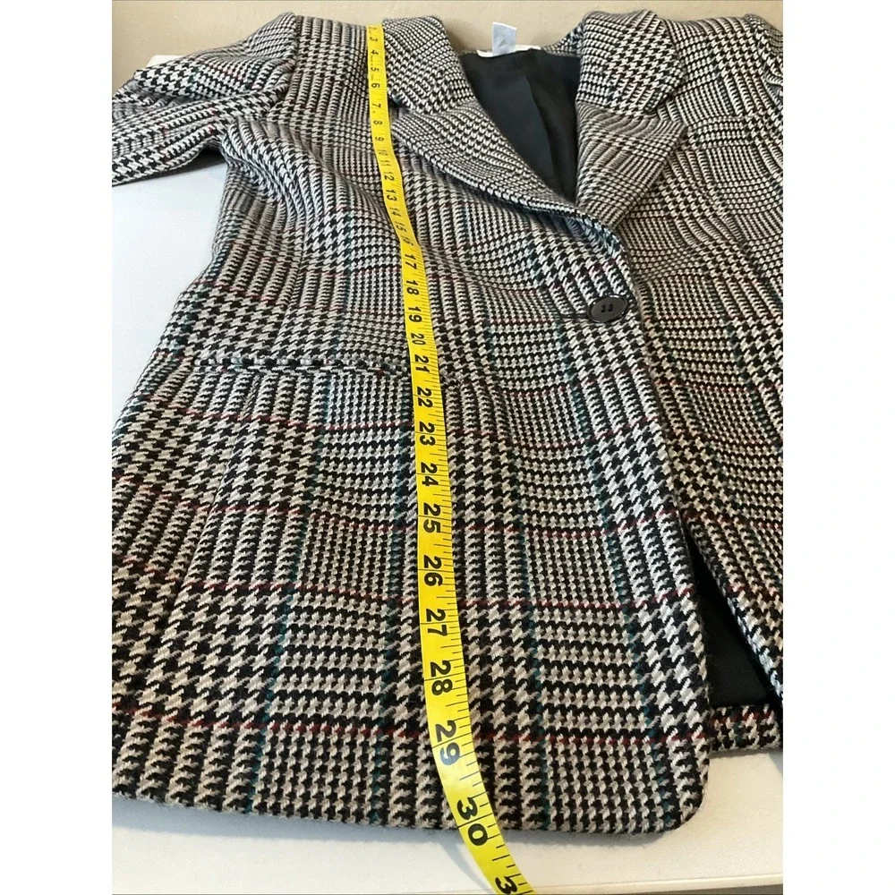Vintage Jane Justin 100% Pure Wool Lined‎ Blazer Check Houndstooth Oversized 14